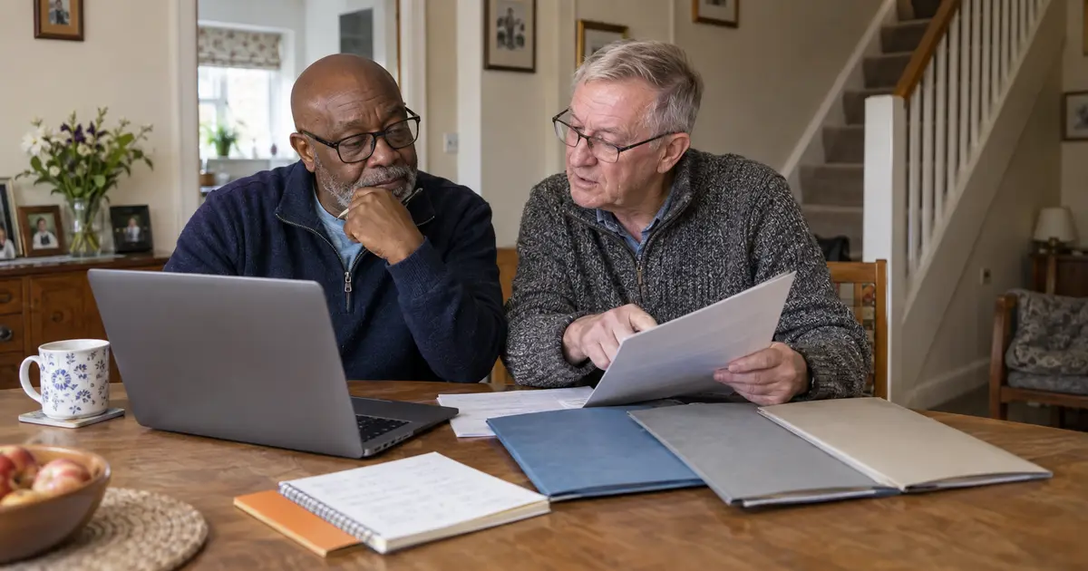 Older couple comparing UK stairlift manufacturers and suppliers at home