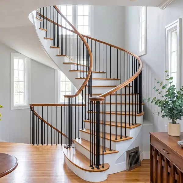 Curved staircase with bends and an intermediate landing