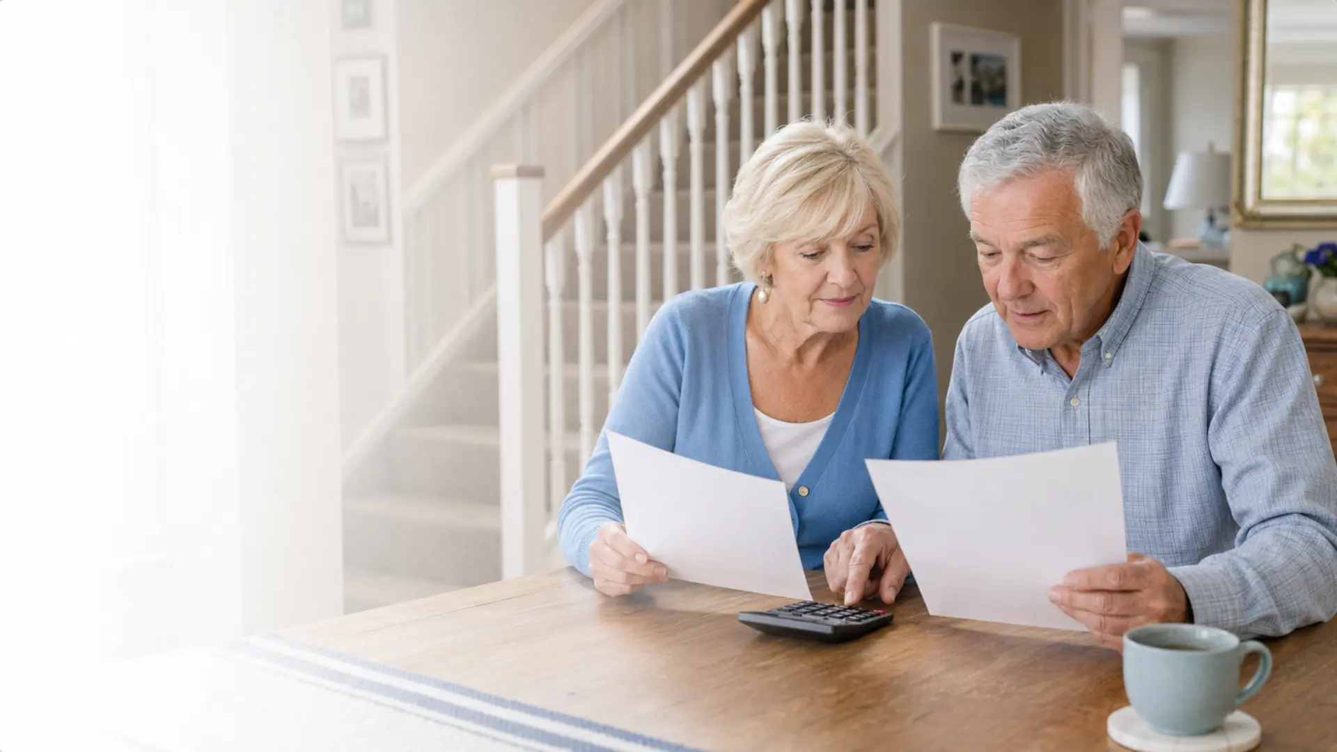 Older couple comparing stairlift quotations at home