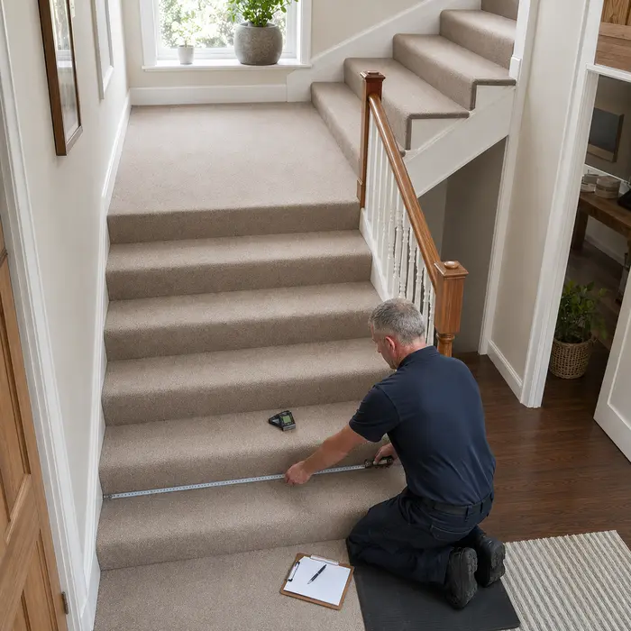 Engineer installing a curved stairlift