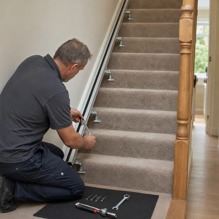 Engineer installing a straight stairlift