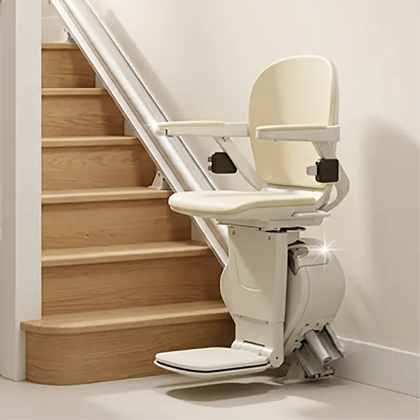 New straight stairlift installed on a bright staircase