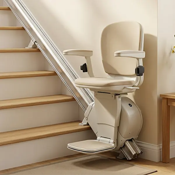 Pre-owned straight stairlift in a clean home setting