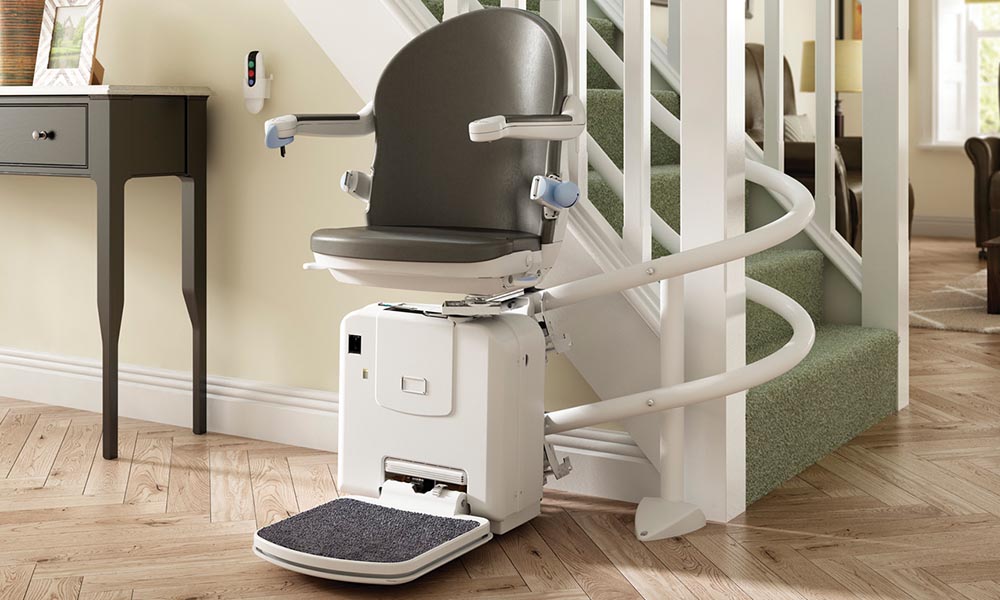 Twin rail curved stairlift with a 180 degree parking.