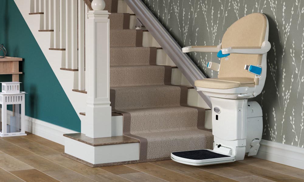 Straight stairlift installed on the right handside.