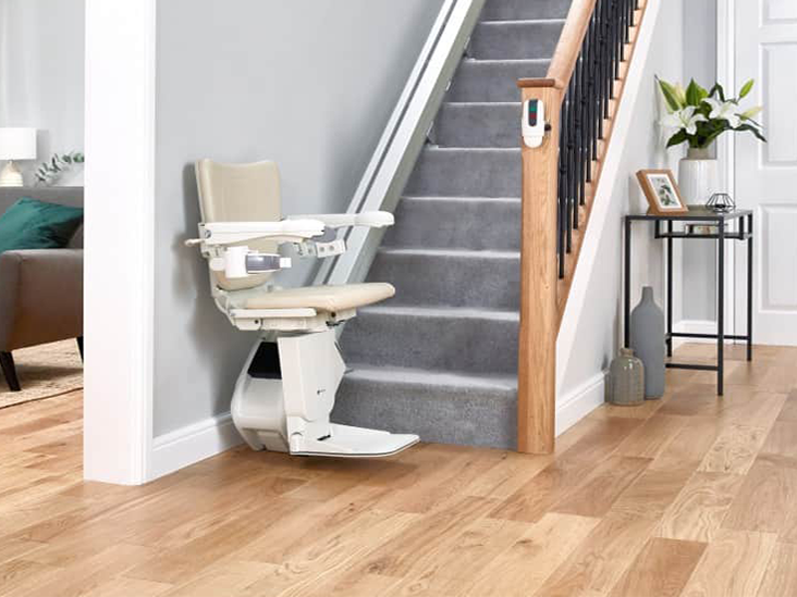 straight stairlift installed on the left hand side of the stairs